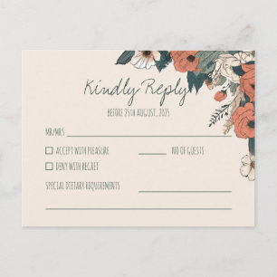 Postal Boho Floral RSVP Respuesta de Boda Elegante