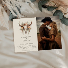 Postal Boho Floral Skull Western Wedding Save the Date