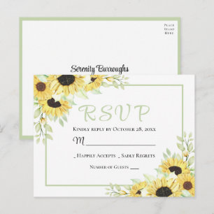 Postal Boho Floral Verde Amarillo Girasoles Boda RSVP