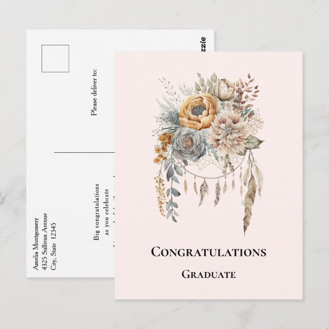 Postal Boho Flower Bouquet y Dreamcatcher Graduation (Anverso / Reverso)