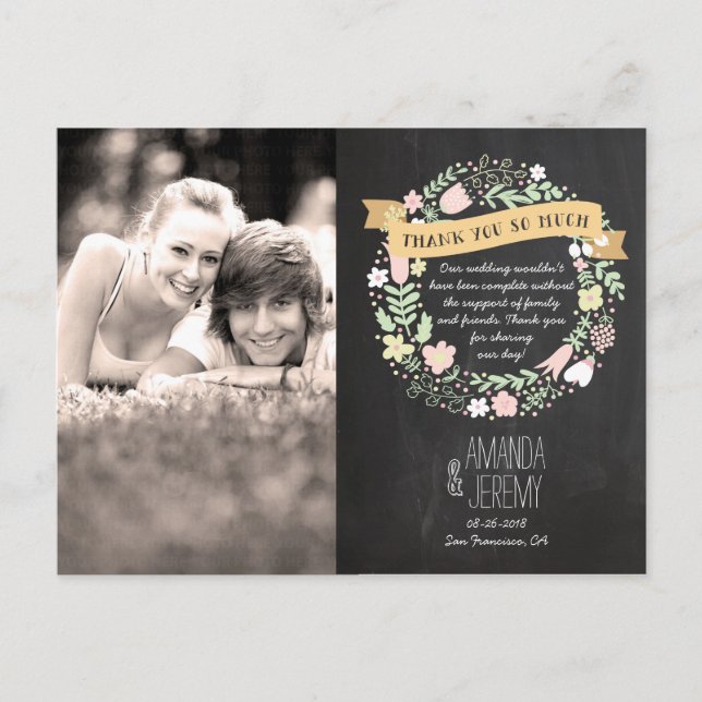 Postal Boho Flower Wreath Rustic Chalkboard Boda (Anverso)