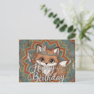 Postal Boho Fox Happy Birthday Card 