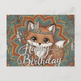 Postal Boho Fox Happy Birthday Card 