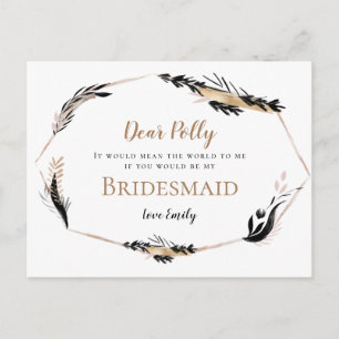 Postal Boho Gold Black Feathery deja solicitud de dama de
