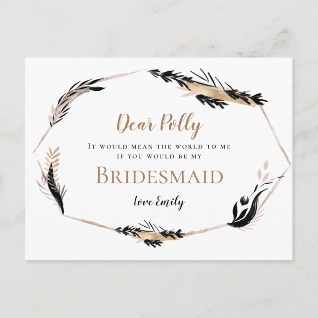 Postal Boho Gold Black Feathery deja solicitud de dama de (Anverso)