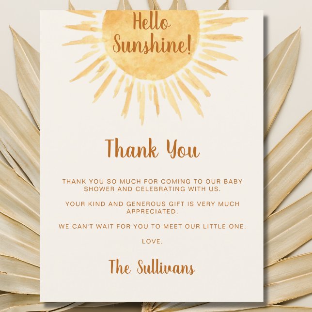 Postal Boho Hello Sunshine Baby Shower Gracias (Subido por el creador)