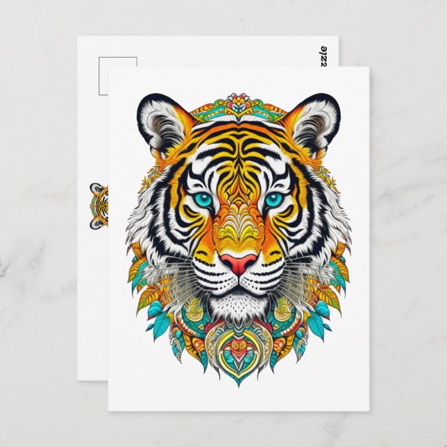 Postal Boho Hippie Floral Year of the Tiger Art (Anverso / Reverso)