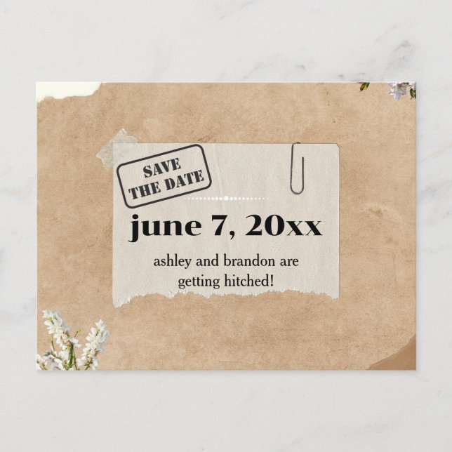 Postal Boho Kraft Paper Floral SAVE LA FECHA (Anverso)