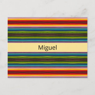 Postal Boho Mexicano Serape Rayas Nombre Personalizado