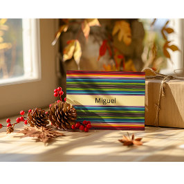 Postal Boho Mexicano Serape Rayas Nombre Personalizado