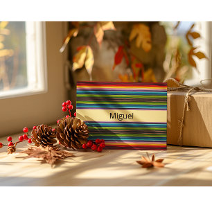 Postal Boho Mexicano Serape Rayas Nombre Personalizado