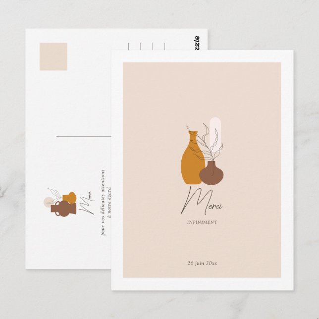 Postal Boho Minimalista Vases Boda Gracias (Anverso / Reverso)