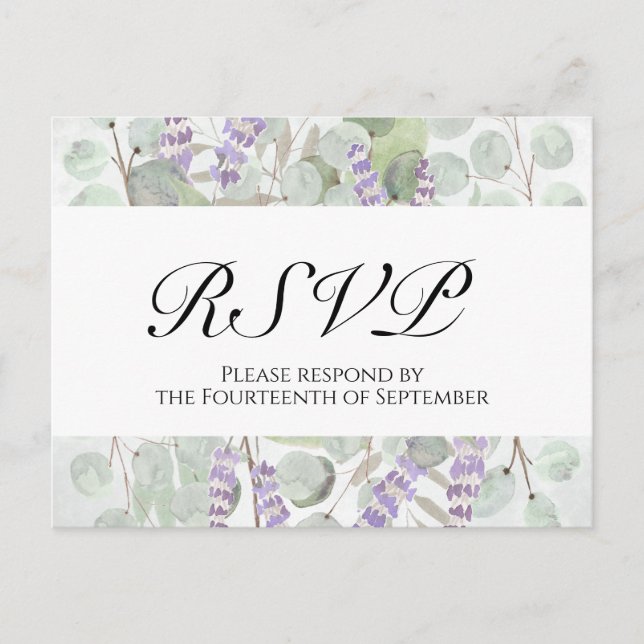 Postal Boho Moda Eucalyptus & Lavender Wedding RSVP (Anverso)