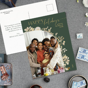 Postal Boho Moda Oro Verde Festividad Botánica