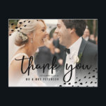 Postal Boho moderno gracias a la foto polka puntos boda<br><div class="desc">Envíe su boda gracias con este moderno boho gracias tipografía negra pintada con puntos de polka</div>