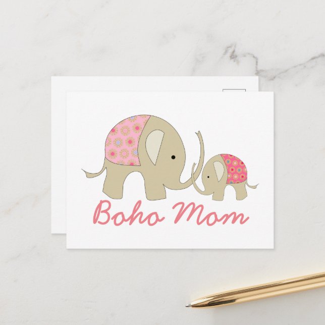 Postal Boho Mom, Pink Elephant (Anverso/Reverso In Situ)