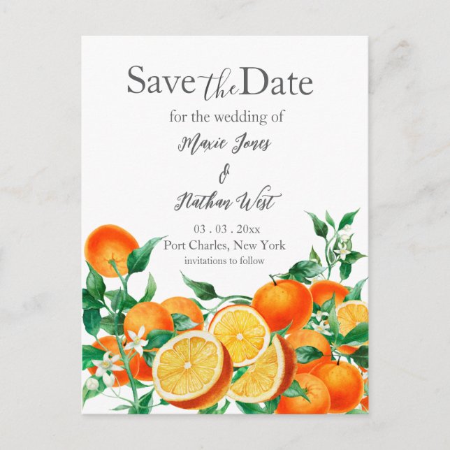 Postal Boho Naranja Blossom Save the Date (Anverso)