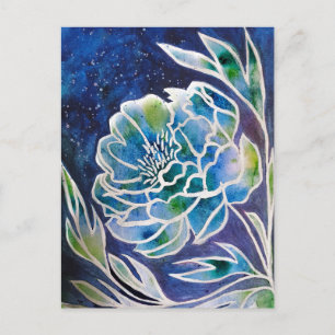 Postal Boho Navy Blue Celestial Dahlia Floral Watercolor