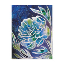 Boho Navy Blue Celestial Dahlia Floral Watercolor
