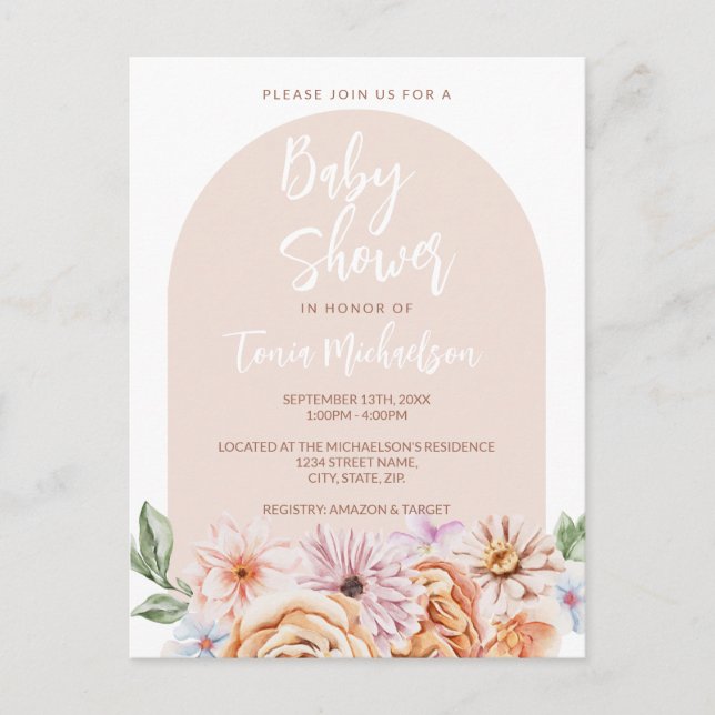 Postal Boho Neutral Floral Baby Shower (Anverso)