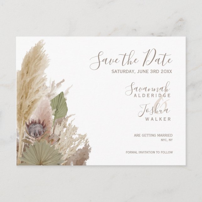 POSTAL BOHO PAMPAS GRASS WATERCOLOR GUARDAR LA FECHA (Anverso)