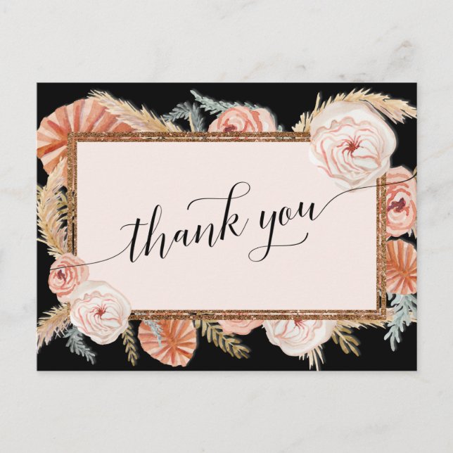 Postal Boho Pampas Palm Tropical Elegante Floral Negro (Anverso)