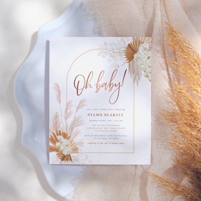 Postal Boho Pampas Rosa de Grass Arch Chica Baby Shower (Subido por el creador)