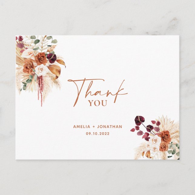 Postal Boho Pampas Terracotta Gracias Postcard (Anverso)