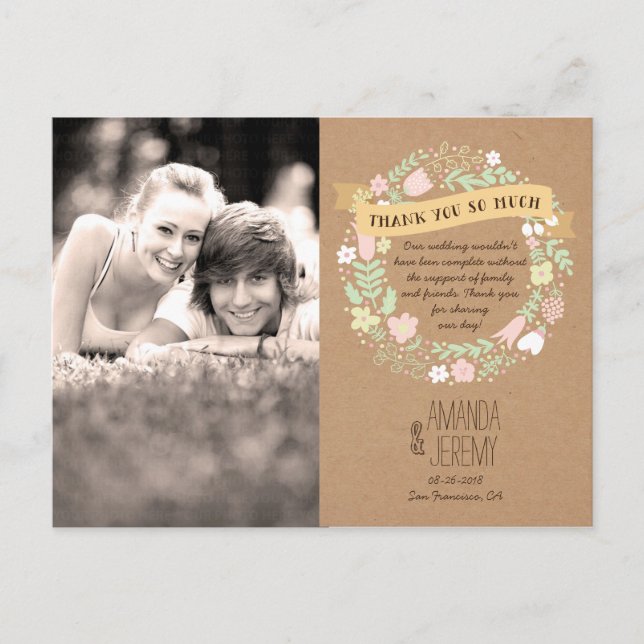 Postal Boho Pastel Floral Wreath Rústico Boda (Anverso)