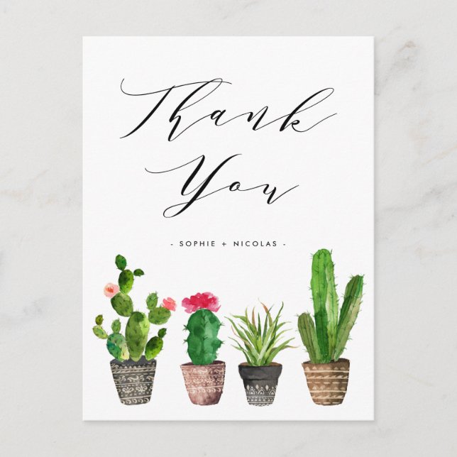 Postal Boho Potted Succulent y Cactus Boda Gracias (Anverso)