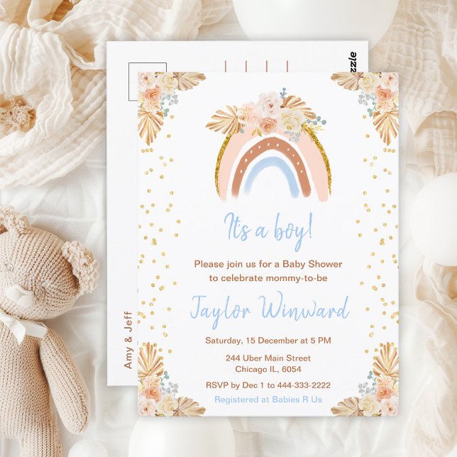 Postal Boho Rainbow Blue Baby Shower (Subido por el creador)