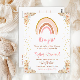 Postal Boho Rainbow Pink Baby Shower