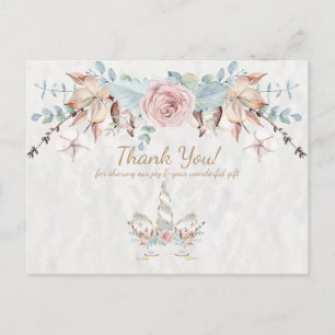 Postal Boho Rustic Woodland Floral Unicorn Gracias