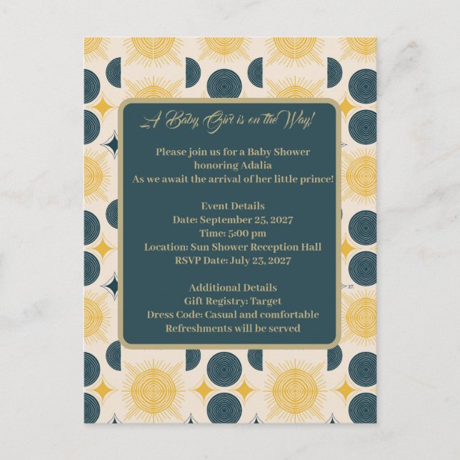 Postal Boho Sun Moon Stars Blue Yellow (Anverso)