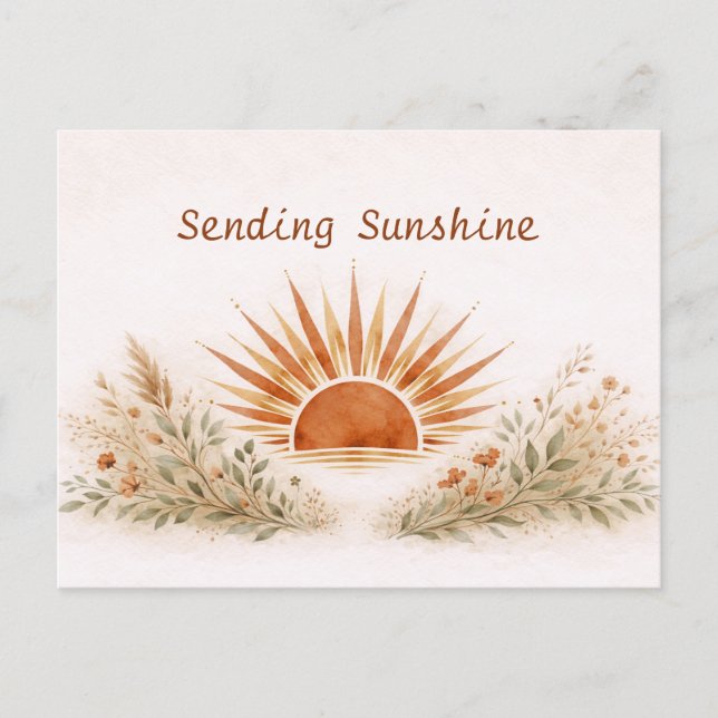 Postal Boho Sunburst Botánico de Terracota Cálida (Anverso)