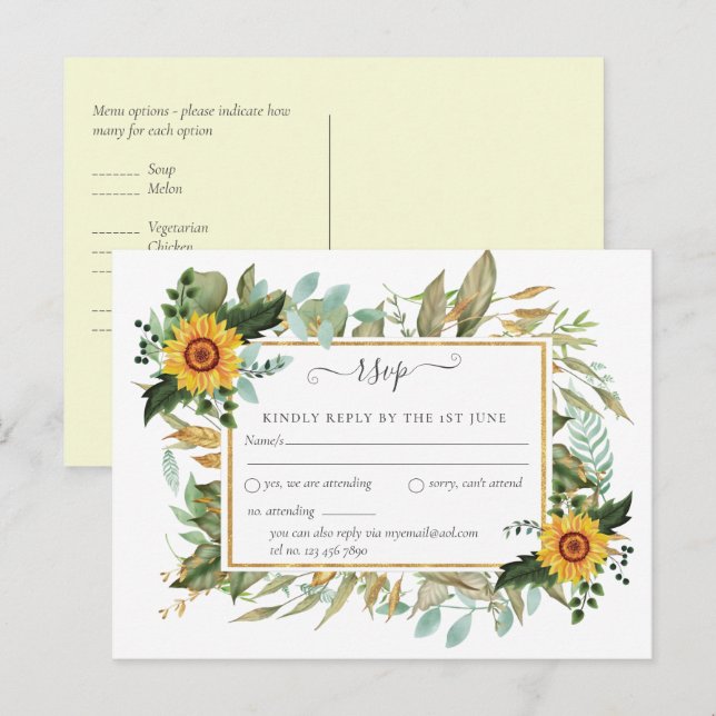 Postal Boho Sunflower Sage Greenery Boda (Anverso / Reverso)
