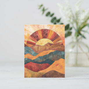 Postal Boho Sunset Over Mountains - Paisaje Retro Earthy