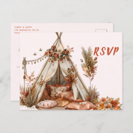 Postal Boho Tent Feathers Wedding RSVP