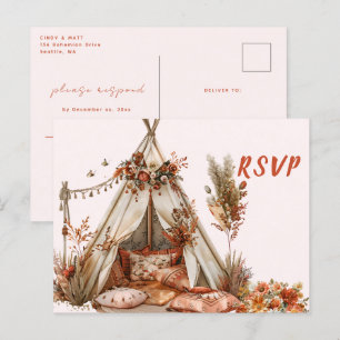 Postal Boho Tent Feathers Wedding RSVP