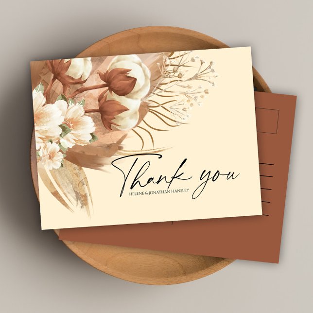 Postal Boho Terracotta Boda Floral Gracias (Boho Terracotta Floral Wedding Thank You Postcard)