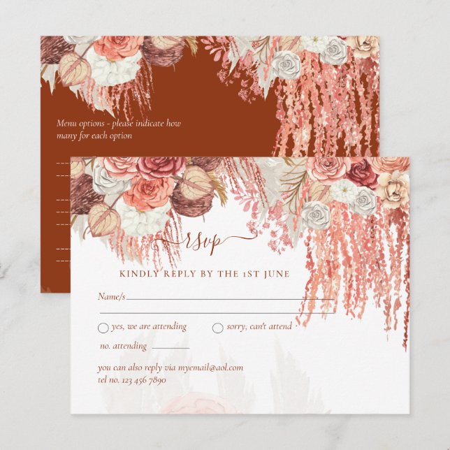 Postal Boho Terracotta Rosa Pampas Boda de Grass Floral (Anverso / Reverso)
