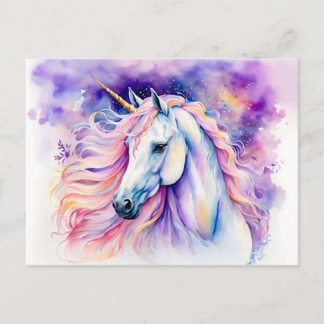 Postal Boho Watercolor Elegant Unicorn (Anverso)