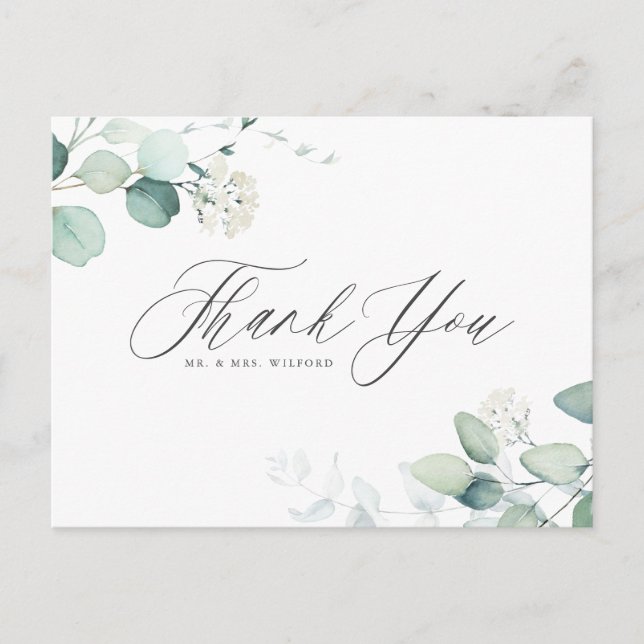Postal Boho Watercolor Eucalyptus Boda Gracias (Anverso)
