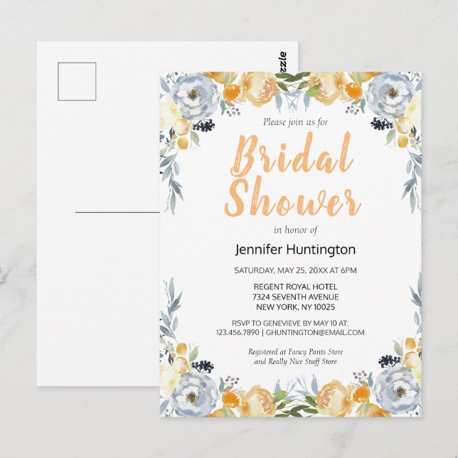 Postal Boho Watercolor Floral Bridal Shower (Anverso / Reverso)