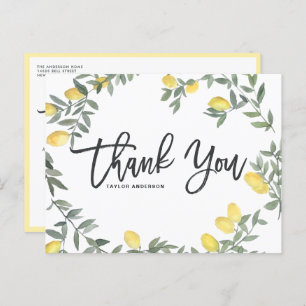 Postal Boho Watercolor Lemon Wreath Gracias