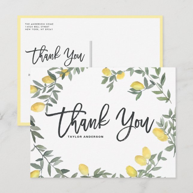 Postal Boho Watercolor Lemon Wreath Gracias (Anverso / Reverso)