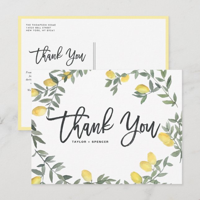 Postal Boho Watercolor Lemon Wreath Summer Boda (Anverso / Reverso)