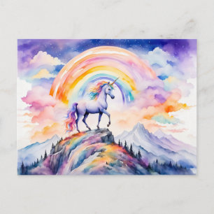 Postal Boho Watercolor Magico Unicornio Bajo Ra brillante
