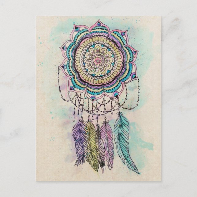 Postal Boho Watercolor Mandala Dreamcatcher (Anverso)