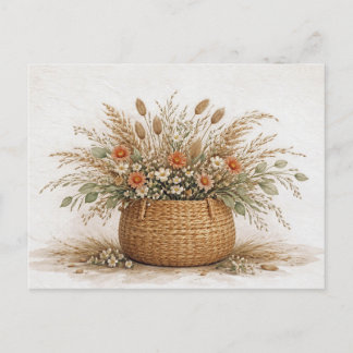 Postal Boho Wildflower Basket Dried Botanical Watercolor 
